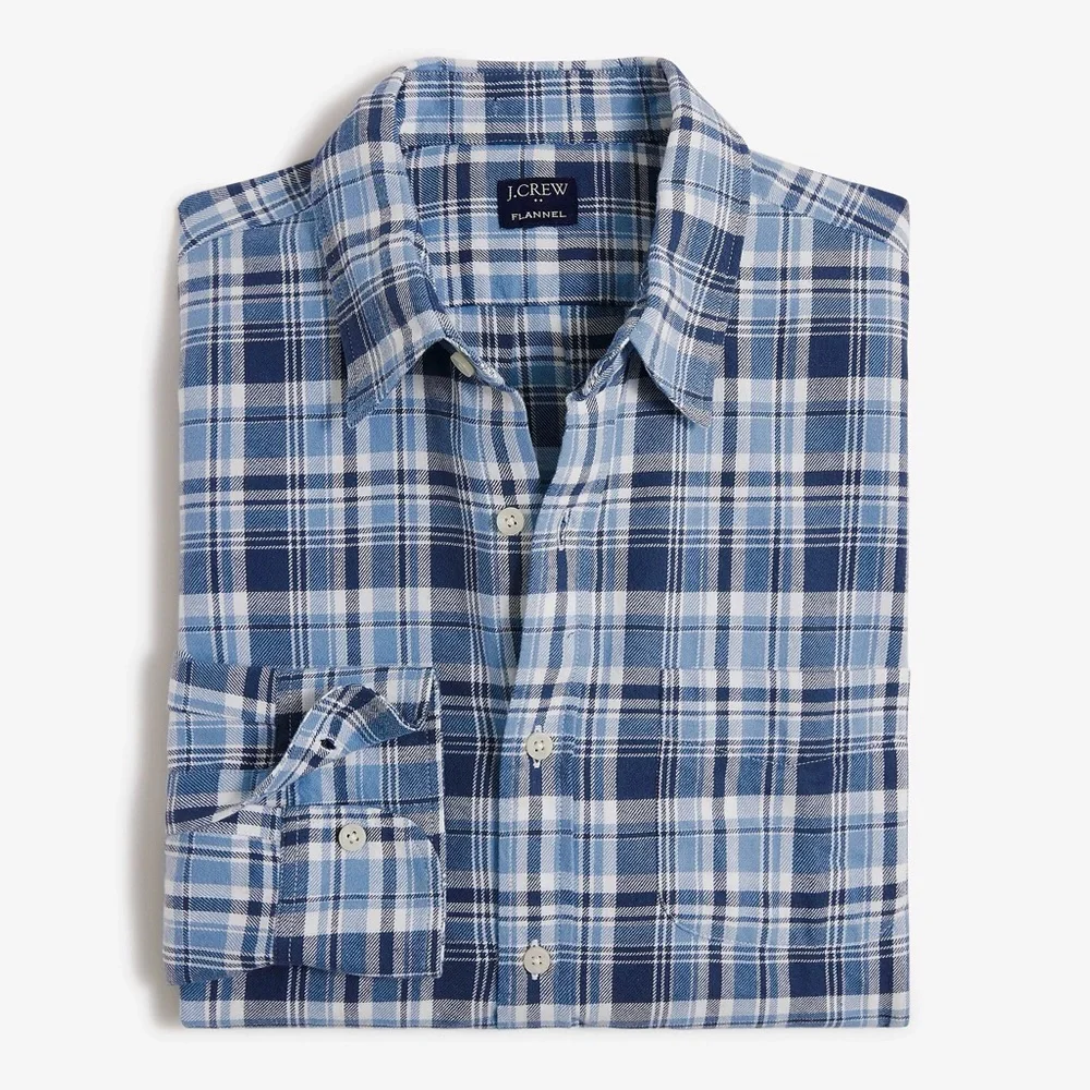 J. Crew Flannel Men’s Plaid 100% Cotton Button Down Shirt Long Sleeve Pocket